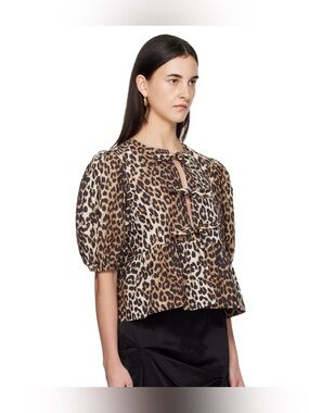 GANNI Cotton Poplin Peplum Tie Blouse M/36